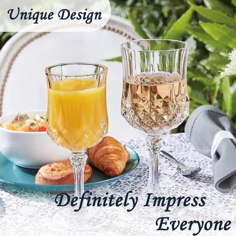 Plastic Wine GlassesPlastic Goblets Vintage Style Cordial Drinking Glasses for Wedding Reception, Grand Event Party Supplies (24, transparent)