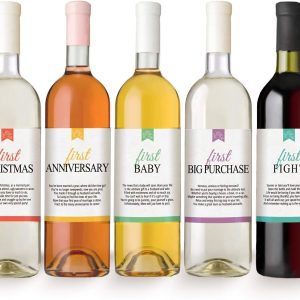 Marriage Milestones Wine Bottle Labels, Set of 5 Waterproof Wine Bottle Labels, Wedding Gift, Marriage Milestones, Wedding Firsts