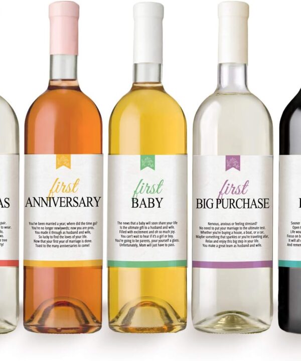 Marriage Milestones Wine Bottle Labels, Set of 5 Waterproof Wine Bottle Labels, Wedding Gift, Marriage Milestones, Wedding Firsts