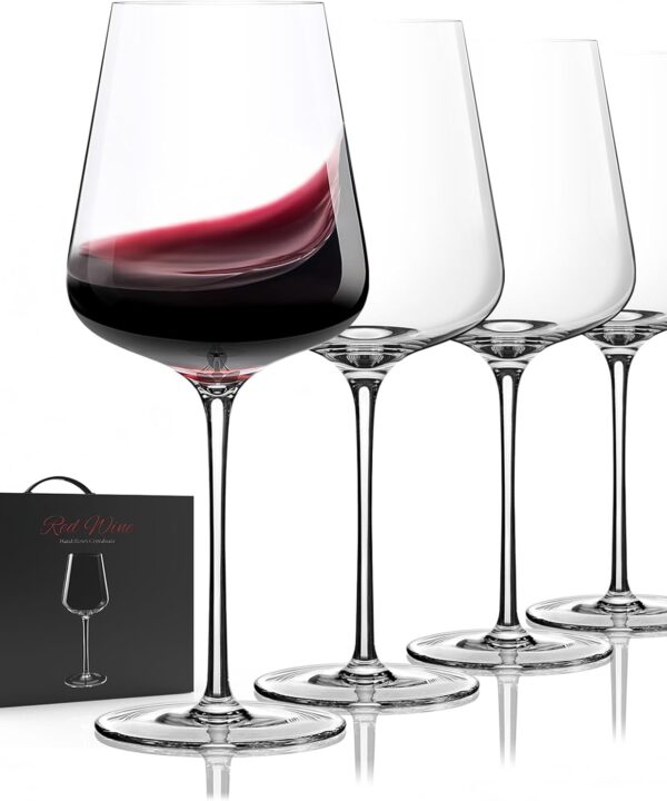Wine Glasses Set of 4, Crystal Hand Blown Red/White Wine Glass with Stem-17 oz, Dishwasher Safe, Unique Gift for Wedding, Birthday, Anniversaries, Father's Day