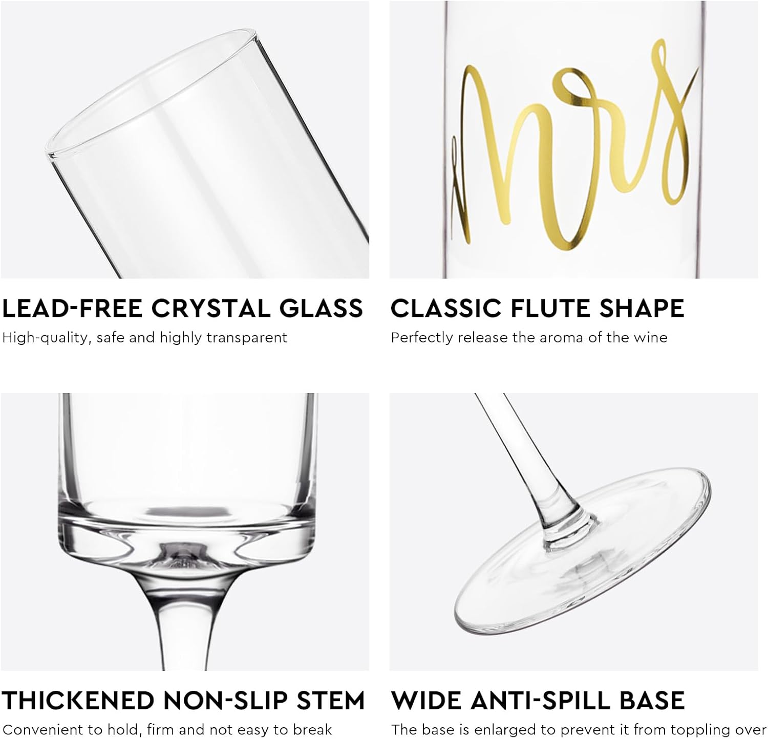 AW BRIDAL Mr and Mrs Champagne Flutes Set of 2, Engagement Bridal Shower Gifts for Couple Newlyweds, Wedding Anniversary Toasting Glasses with Wooden Box for Bride Groom