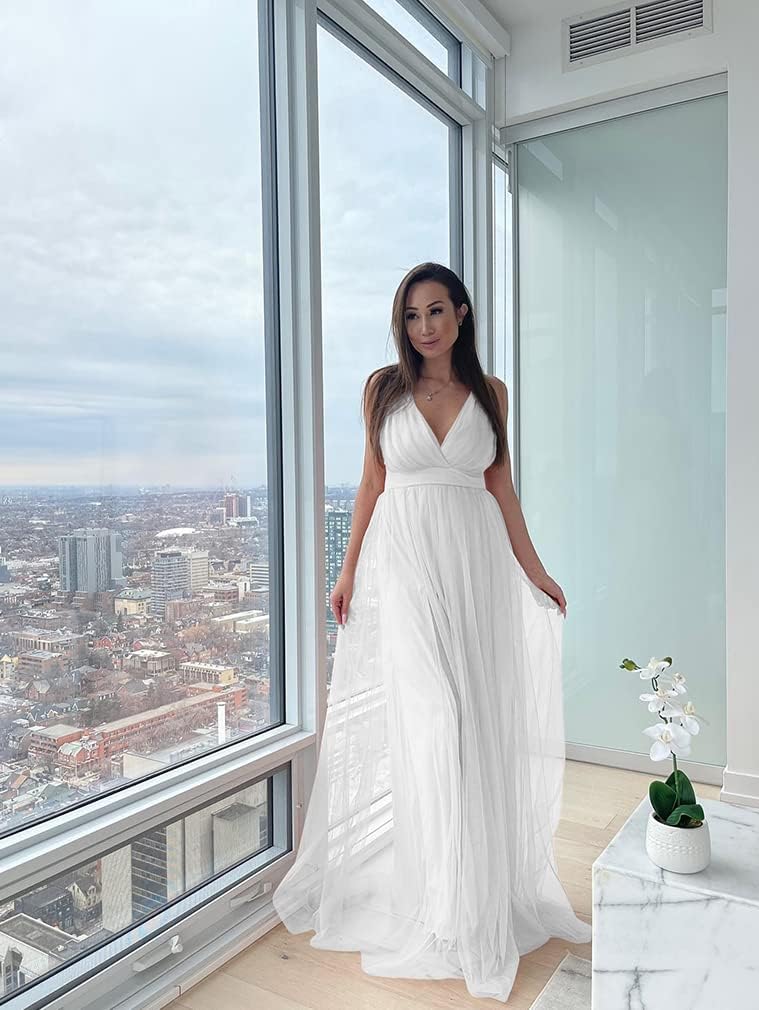 XXTAXN Women’s Sexy Deep V Neck Split Cocktail Party Formal Bridesmaid Maxi Dress