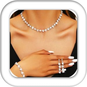 Aukmla Bridal Wedding Jewelry Set Silver Rhinestones Choker Necklaces Earrings Bracelet Sets Prom Jewelry for Women and Brides