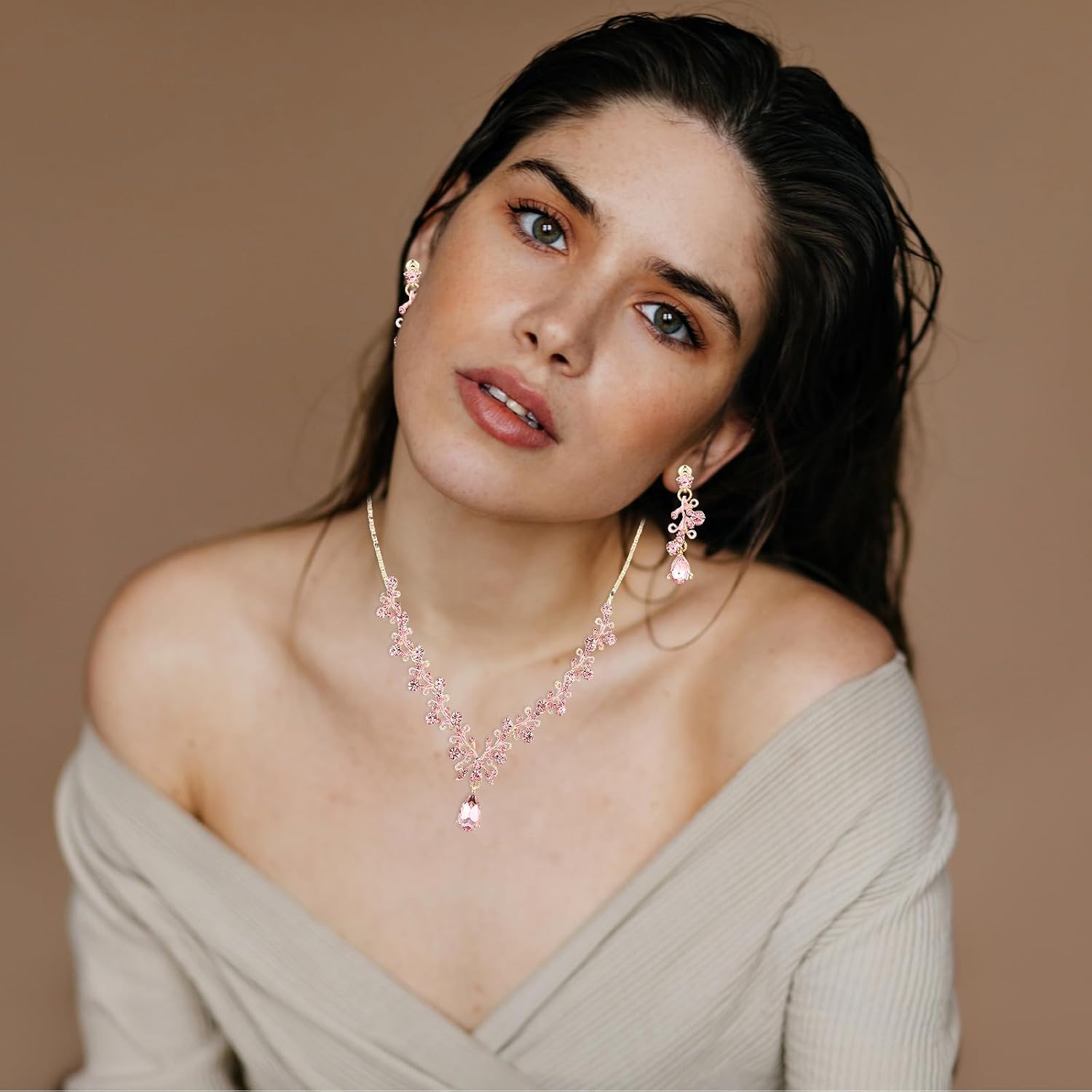 Rhinestone Wedding Jewelry Sets for Bridal Women Crystal Necklace Bracelet Earrings Set Prom Jewelry Set for Brides