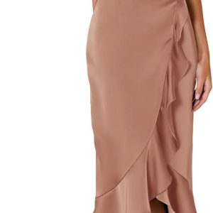 KIRUNDO Women 2025 Summer Fall Satin Mock Neck Wedding Guest Party Cocktail Midi Dress Sleeveless Wrap Ruffle Formal Dresses