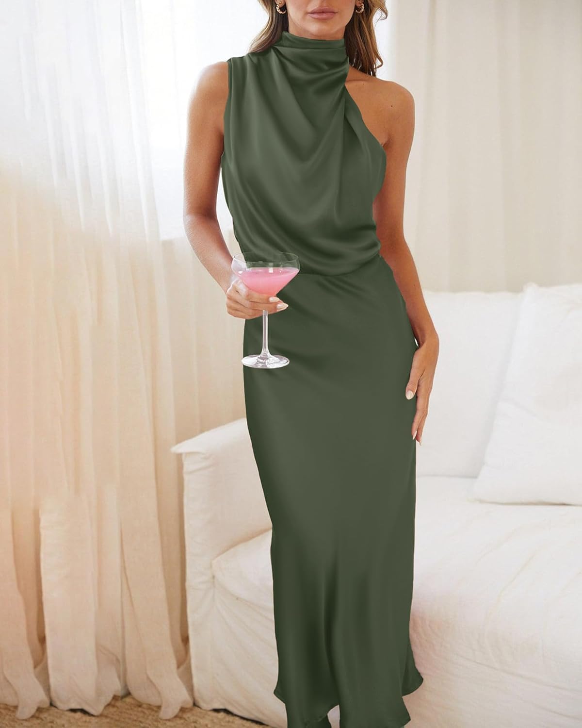 BTFBM Cocktail Dresses for Women Sleeveless Mock Neck Keyhole High Waist Maxi Wedding Guest Dress Fall Clothes 2025