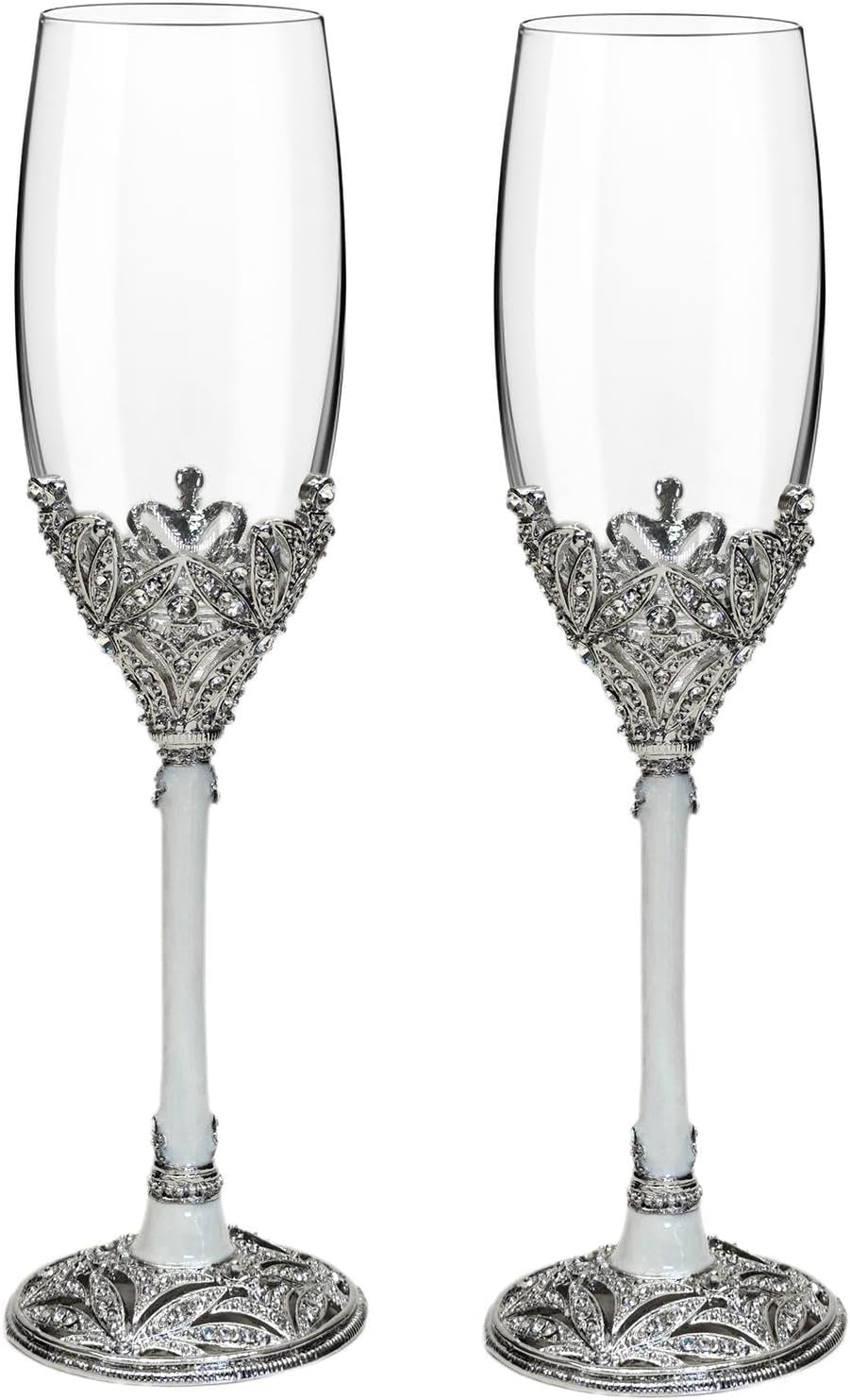 Silver Champagne Flutes -Wedding Toasting Glasses for His and Hers,Engagement Celebrations, Bridal Shower and Registry Idea, Gifts for Bride and Groom Gifts,7oz (Silver)