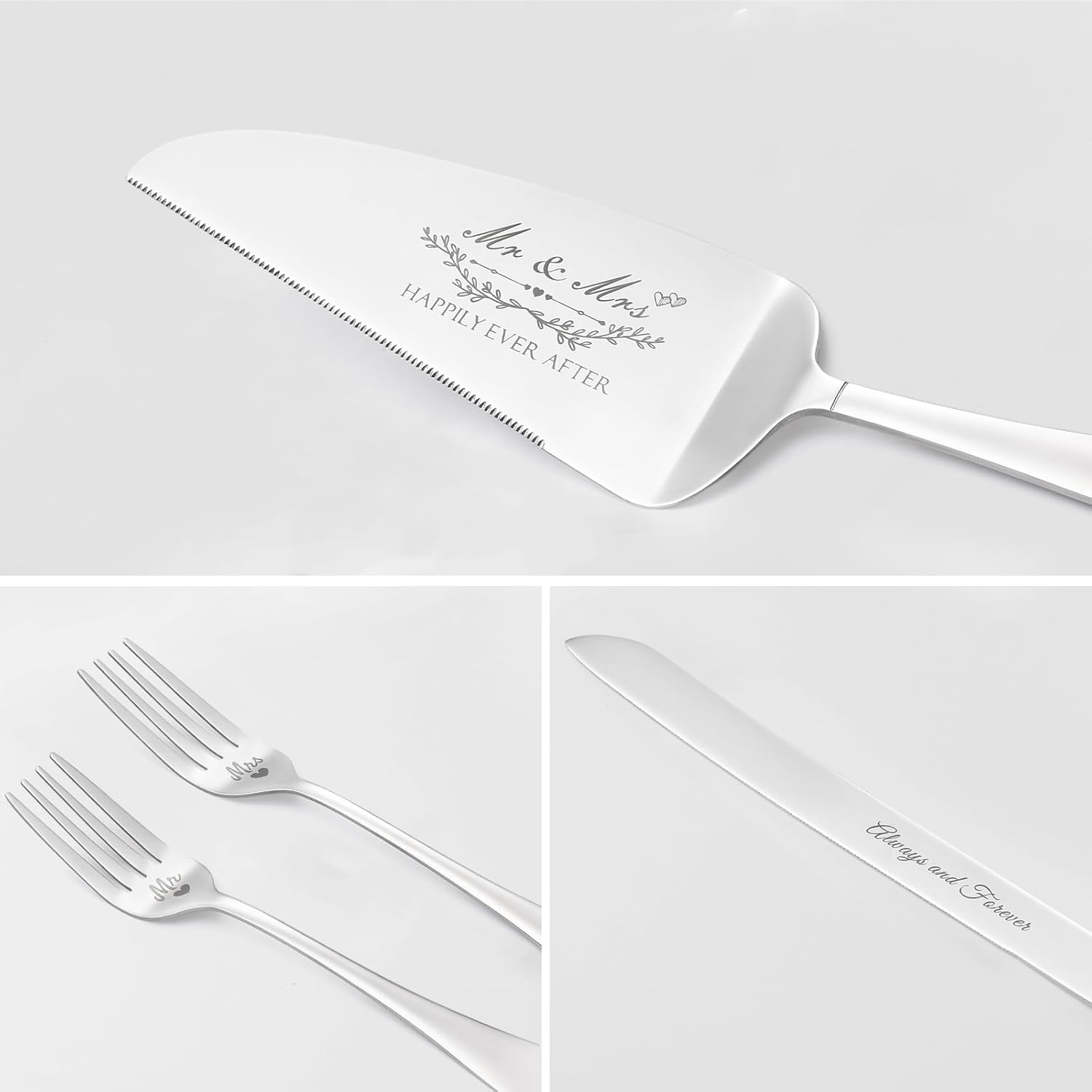 Wedding Cake Knife and Server Set with Forks, Classical Style Crystal Champagne Flutes Toasting Glasses for Bride and Groom, Wedding Gifts for Couples, Engagement and Bridal Shower Gifts