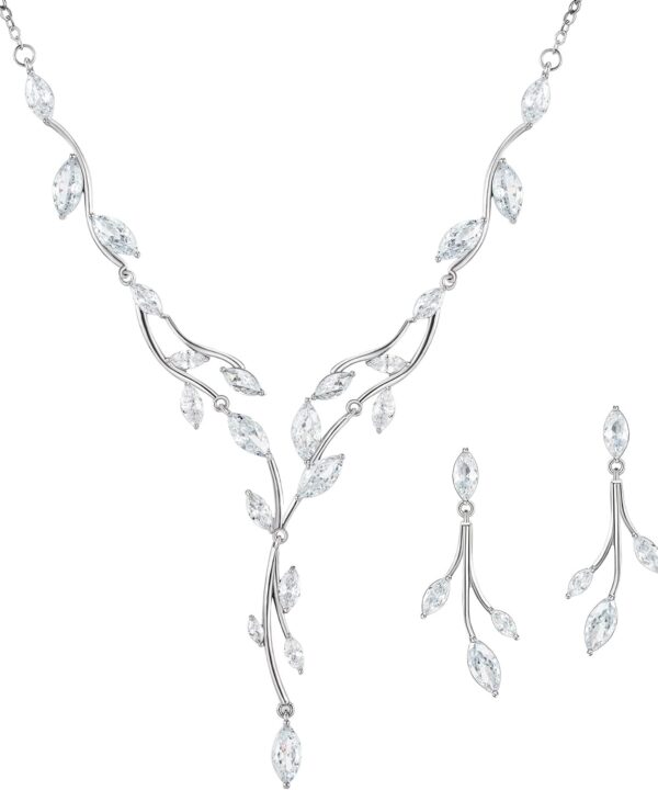 SWEETV Jewelry Set for Women, Cubic Zirconia Marquise Vine Cluster Bridal Earrings and Necklace Set, Bridal Jewelry Set for Wedding Prom