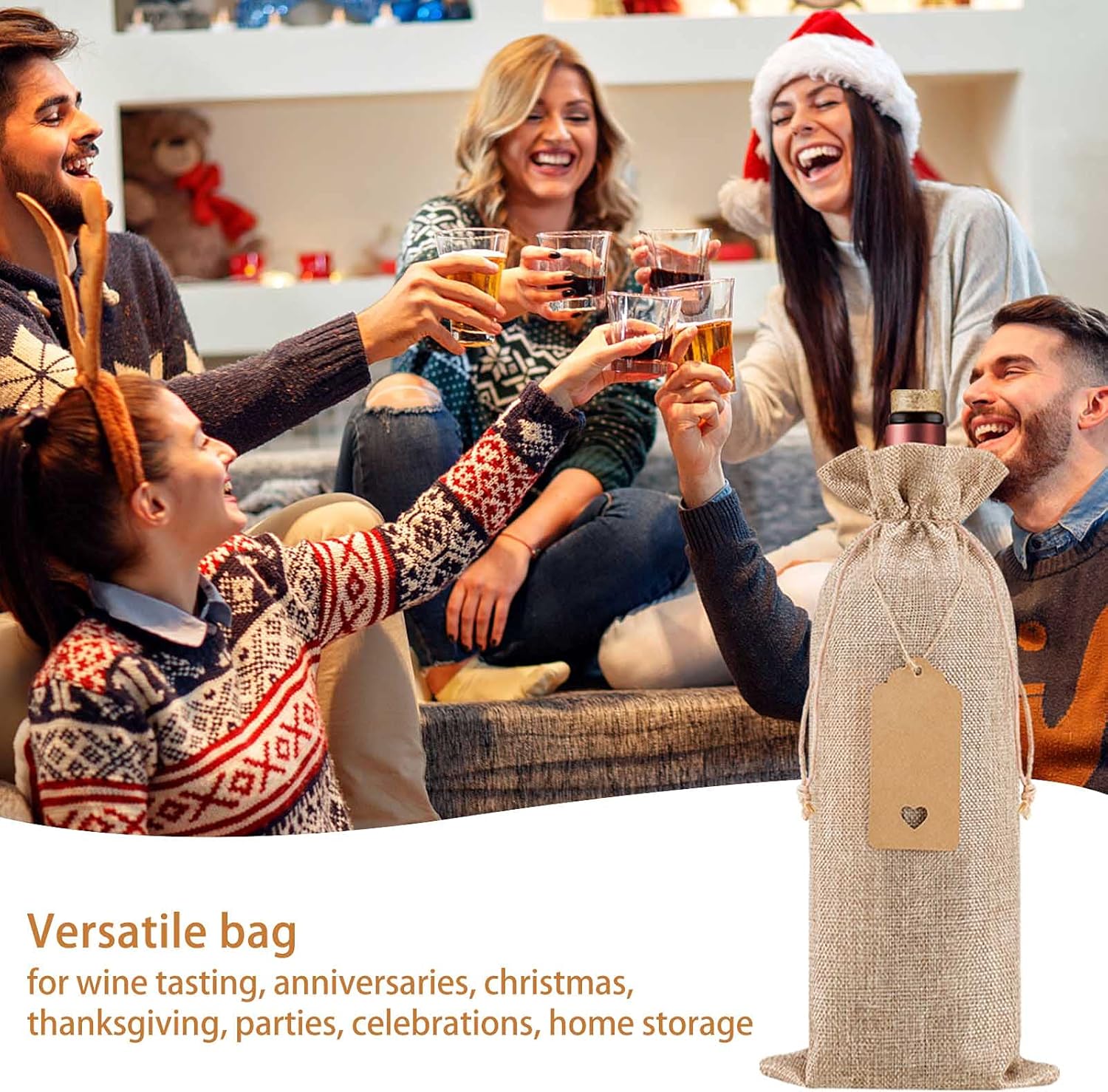 Homum 12Pcs Premium Burlap Wine Bags and 12Pcs Gift Tags, Reusable Wine Gift Bags with Drawstrings, Wine Bottle Bags, Wine Bags for Wedding, Birthday, Blind Tastings, Christmas, Travel,Party, Home Storage