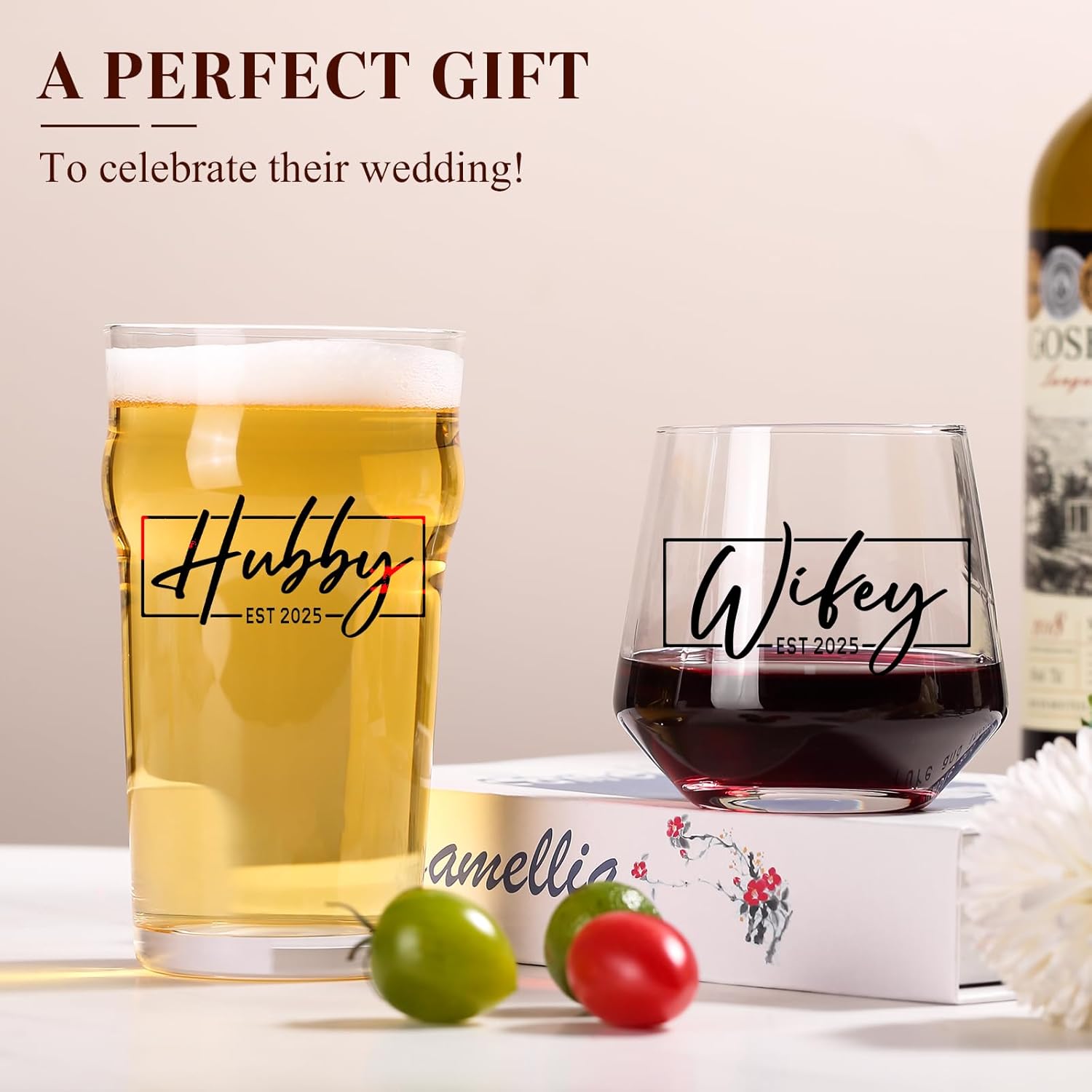 2025 Wedding Gifts for Couples – Engaged Gift & Bridal Shower Gifts for Bride, Hubby & Wifey Drink Glasses gifts for Him/Her, Mr and Mrs Couples present for Bride and Groom