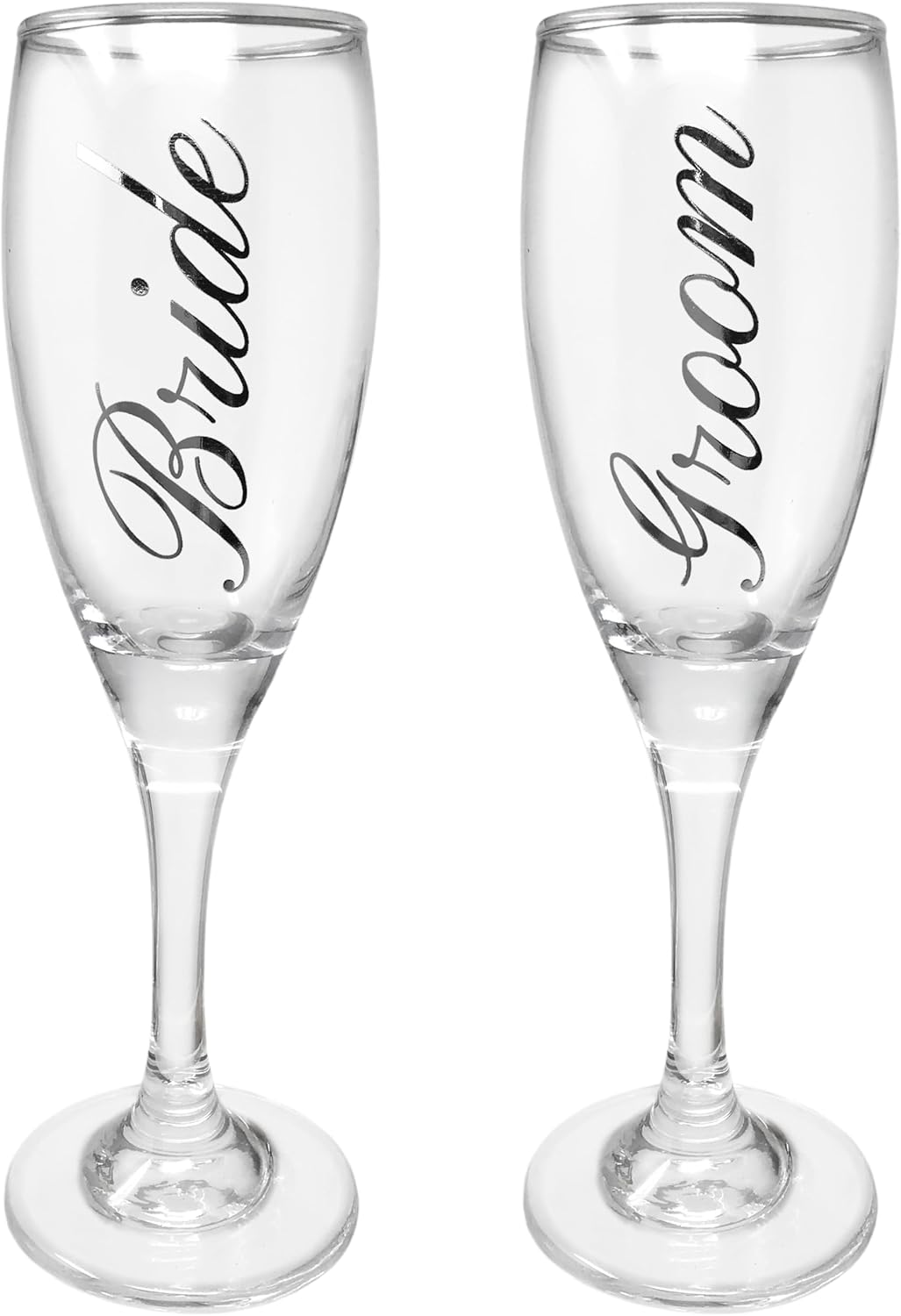 BANBERRY DESIGNS Bride and Groom Champagne Glasses Set of 2 Elegant Toasting Flutes Silver Wedding Champagne Set Wedding Glasses 6 oz