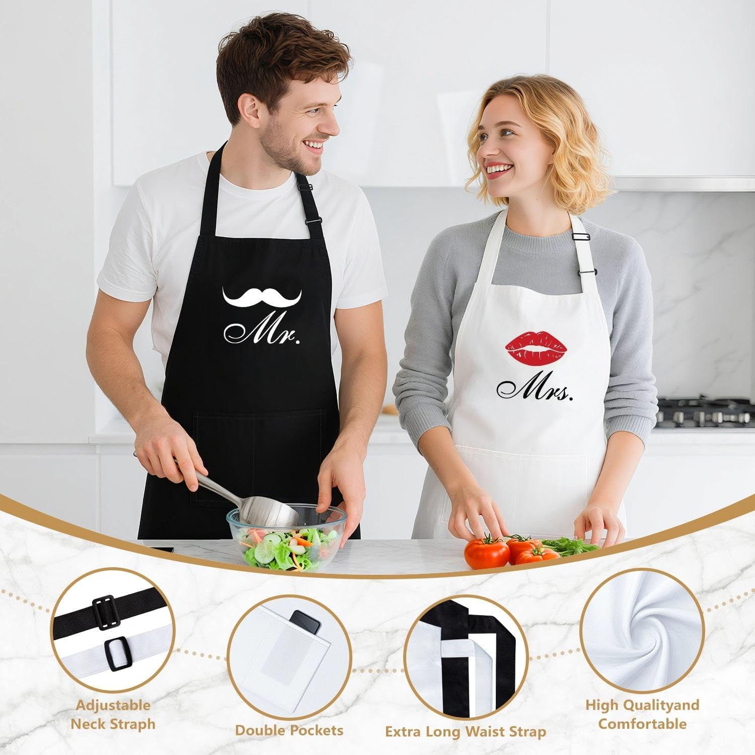 LIGHTEN LIFE Wedding Engagement Gifts for Couples, Bridal Shower Gift for Bride and Groom Newlyweds, Anniversary Mr and Mrs Whiskey Wine Glasses Set with Appron