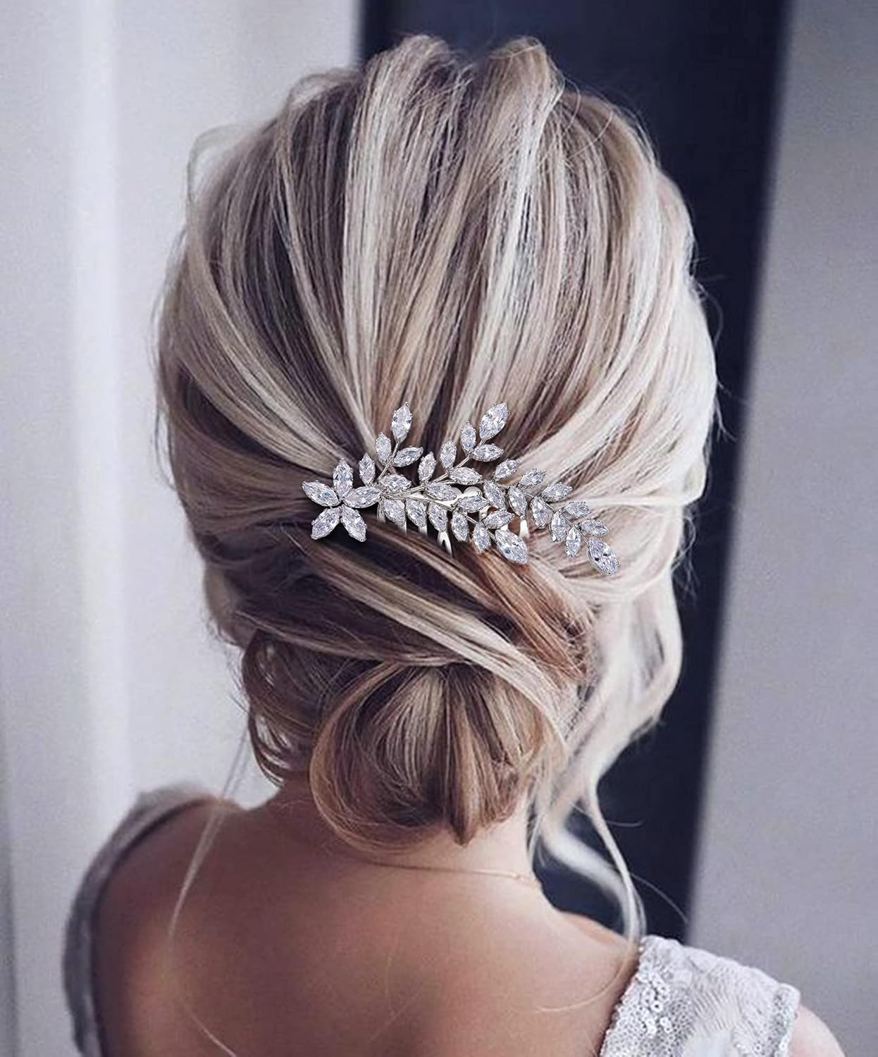 Crysdue Wedding Jewelry Set for Women, Floral Leaf Vine Teardrop Necklace Dangle Earrings Bracelet and Hair Comb, Cubic Zirconia Elegant Party Prom Jewellery for Bridal Bridesmaid