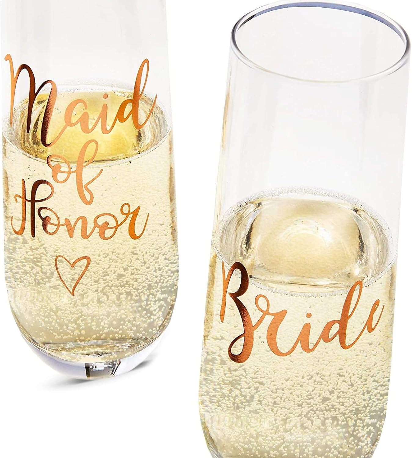 Juvale Rose Gold Stemless Champagne Flutes – 2 Count, 9.8 oz, Rose Gold Glossy Glass – Bridesmaid & Bride Gift Set, Bridal Shower & Wedding Gifts