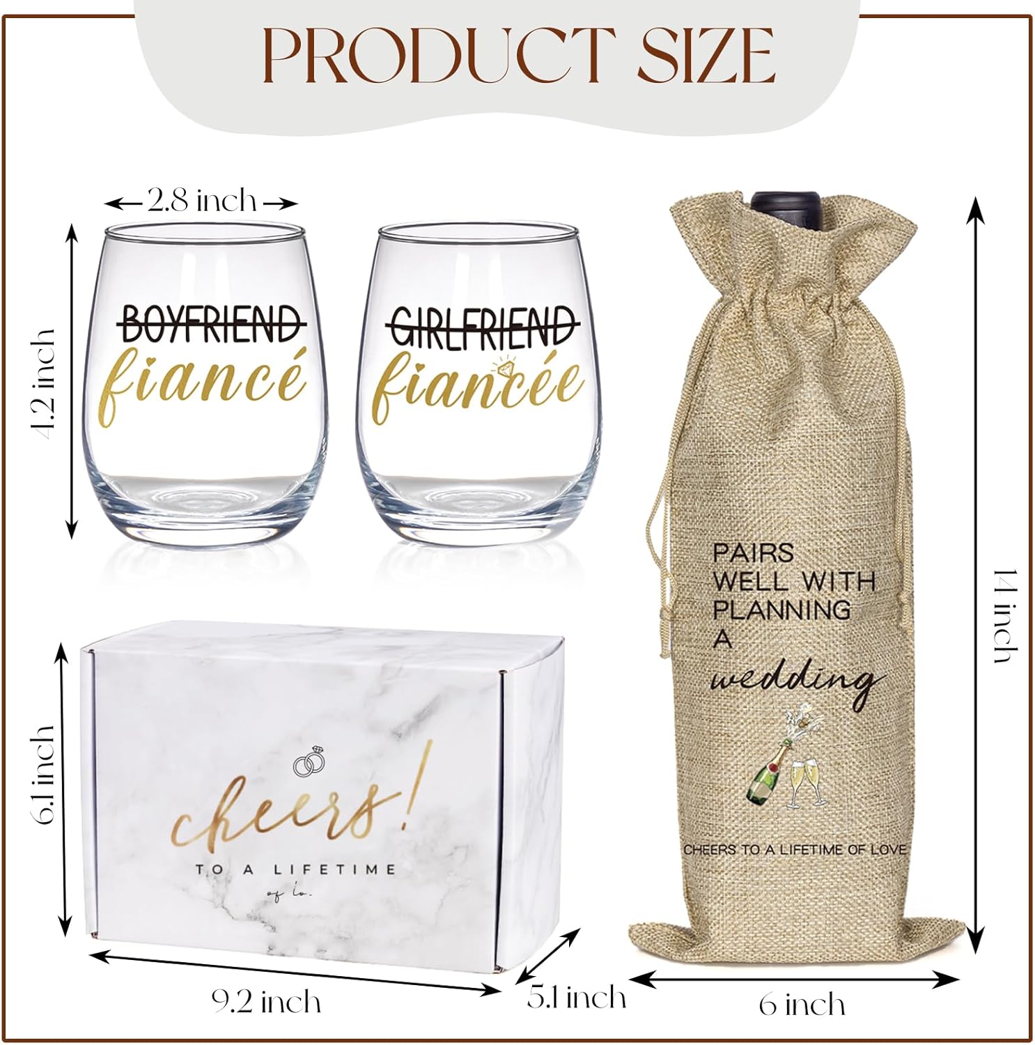 Engagement Gifts for Couples, Newly Engaged Wine Glass and Bag Set, Fiance Gifts for Women Her Girlfriend, Just Engaged Decorations for Engagement Wedding Party