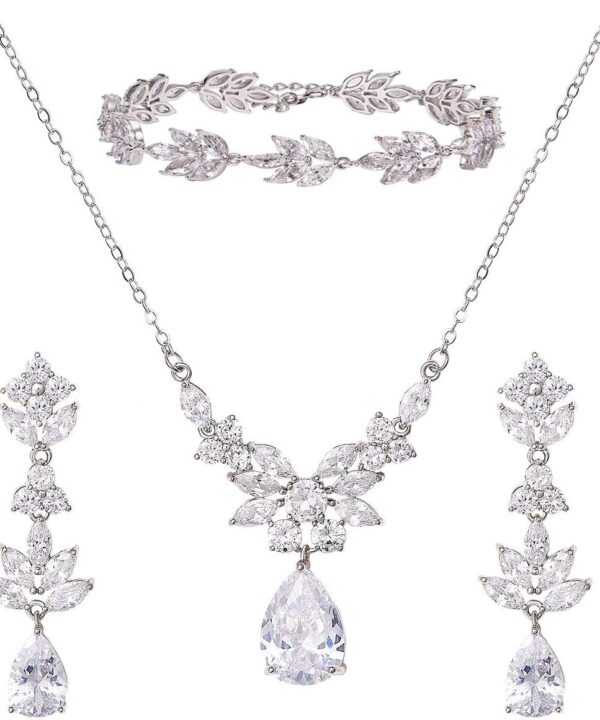 SWEETV Teardrop Wedding Bridal Jewelry Set for Brides Women Bridesmaid, Crystal Rhinestone Backdrop Necklace Earring Sets for Prom