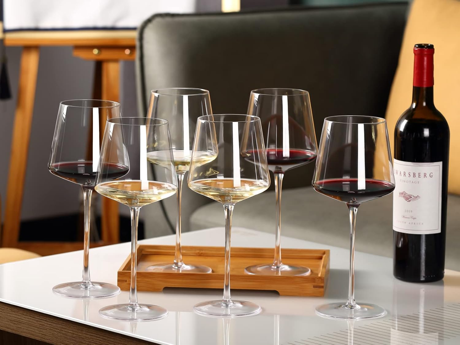 Physkoa Wine Glasses Set 6-18oz-LeadFree Wine Glass with Long Stem,Clear Stemmed Wine GlassesHandBlown Glassware Crystal Wine Gifts for Women Birthday Wedding