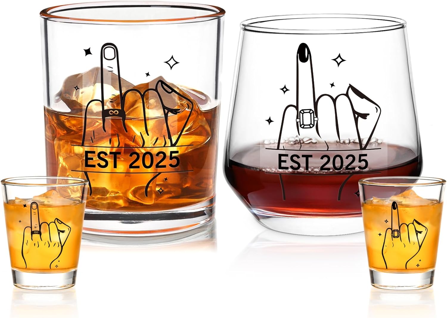 Futtumy Ring Finger Est 2025 Wine Glasses Set of 4, Wedding Gifts for Couples, Bridal Shower Gifts, Engagement Gift for Couples Bride Groom Mr. Mrs. His Hers Bride To Be