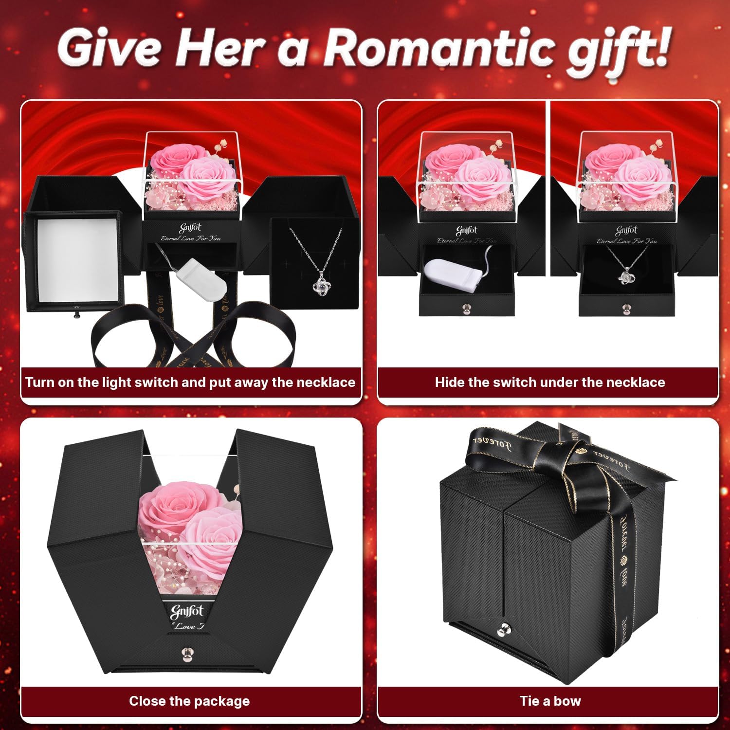 Preserved Pink Real Rose with I Love You in 100 Languages Necklace,Eternal Flowers Gifts for Women Wife Girlfriend Mom Grandma on Birthday Anniversary Valentines Mothers Day Christmas,Pink Rose