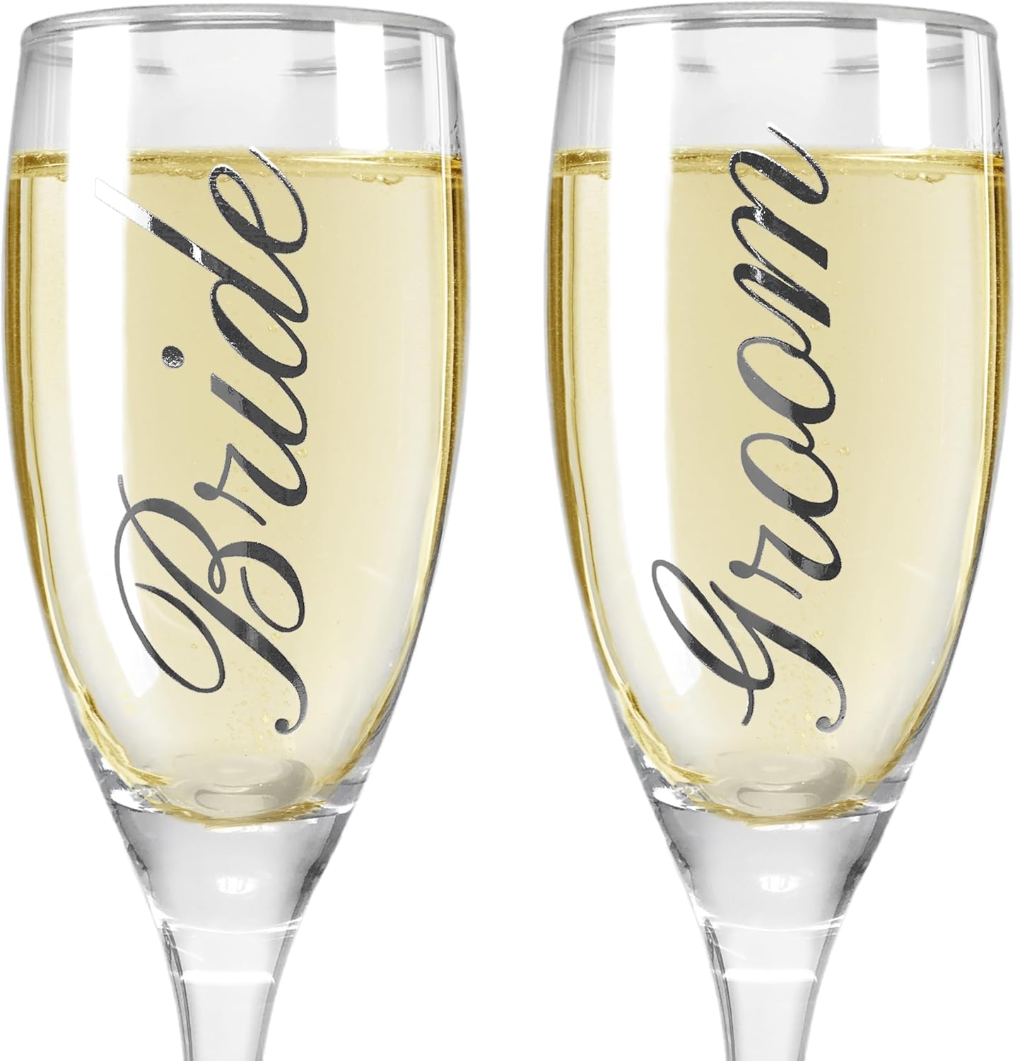 BANBERRY DESIGNS Bride and Groom Champagne Glasses Set of 2 Elegant Toasting Flutes Silver Wedding Champagne Set Wedding Glasses 6 oz