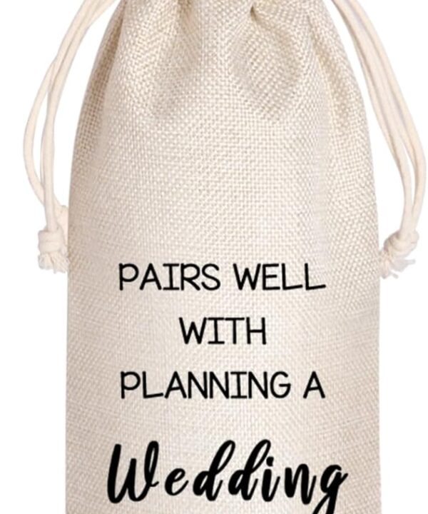 LANBAIHE Wedding Wine Bag, Wedding Couples, Bride and Groom Wine Gift,Linen Wine Gift Bag,Reusable Wine Bag