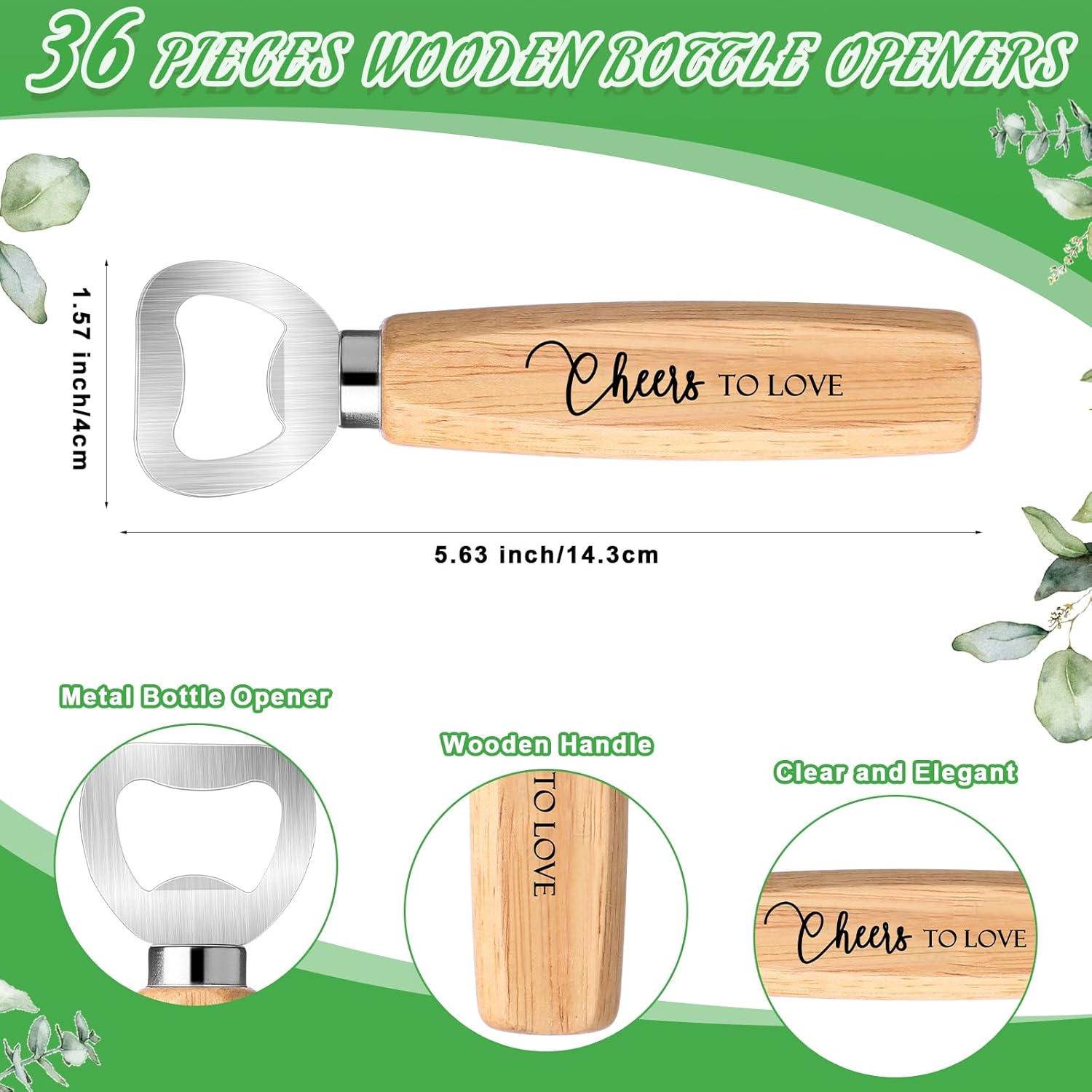 Barydat 36 Sets Wedding Favors for Guests Bulk Engraved Wood Wine Corks Beer Bottle Openers with Wedding Thank You Cards Organza Bags Cheers to Love Appreciation Gifts Bridal Shower Souvenirs