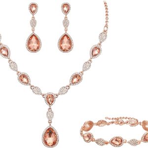 EleQueen Women's Wedding Bridal Jewelry Sets for Brides Bridesmaids, Cubic Zirconia Teardrop Necklace Tennis Bracelet Dangle Earrings Jewellery Set