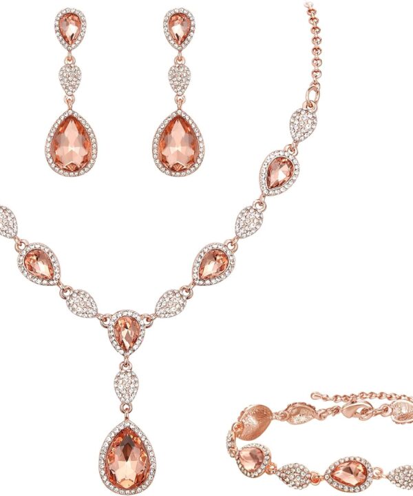 EleQueen Women's Wedding Bridal Jewelry Sets for Brides Bridesmaids, Cubic Zirconia Teardrop Necklace Tennis Bracelet Dangle Earrings Jewellery Set