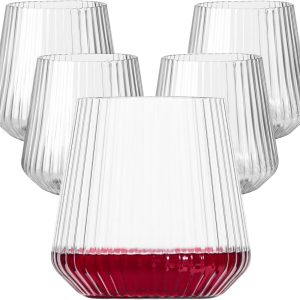 40 Pack Plastic Ribbed Wine Glasses, 14Oz Origami Disposable Wine Glasses Unbreakable Clear Plastic Cocktail Glasses Recyclable Shatterproof Reusable Wine Cups (14oz 40pack)