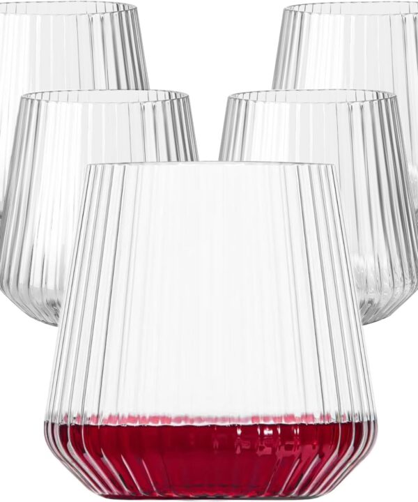 40 Pack Plastic Ribbed Wine Glasses, 14Oz Origami Disposable Wine Glasses Unbreakable Clear Plastic Cocktail Glasses Recyclable Shatterproof Reusable Wine Cups (14oz 40pack)