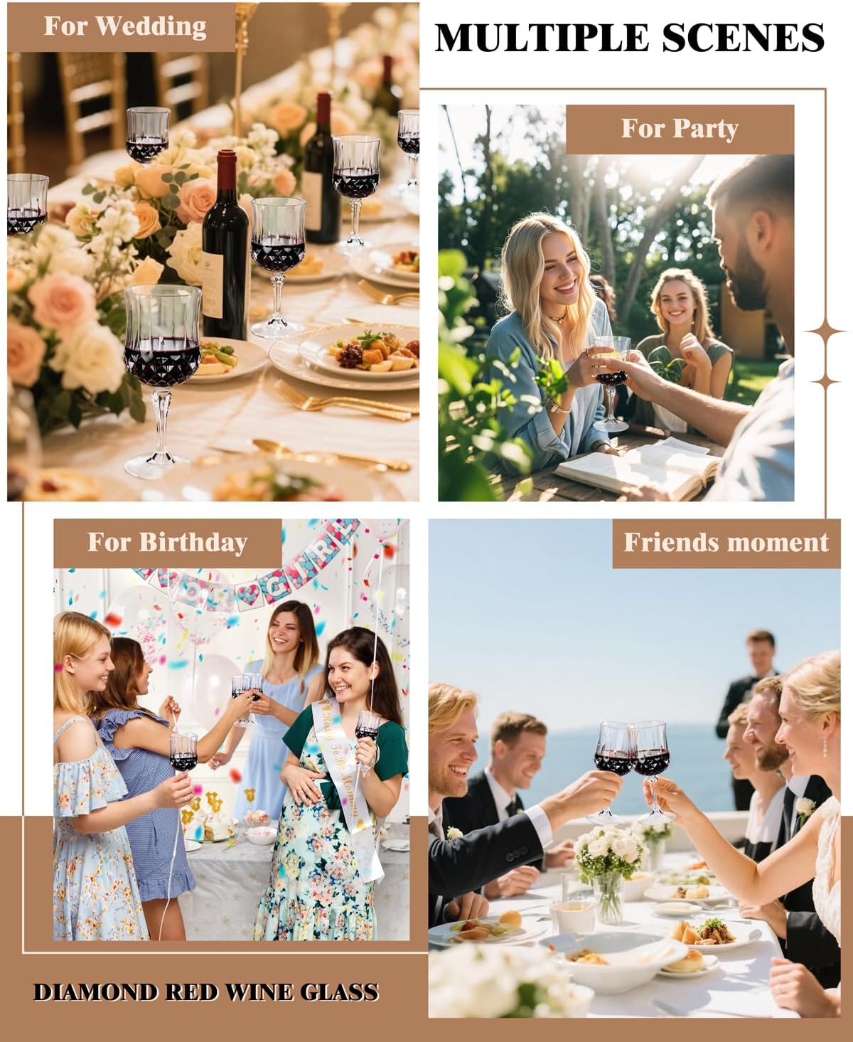 Ciaell 24PCS Plastic Wine Glasses – 7 Oz Plastic Goblets for Party – Clear Vintage Drinking Glasses – Disposable Water Goblets Set for Wedding, Bar, Wine, Beer, Juice, Cocktail, Whiskey