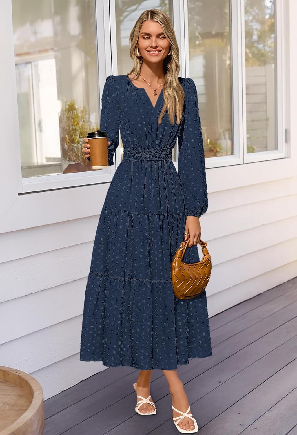 MEROKEETY Women’s Fall Long Sleeve Maxi Dress 2025 Boho Ruffle Tiered Swiss Dots Wedding Guest Cocktail Long Dresses