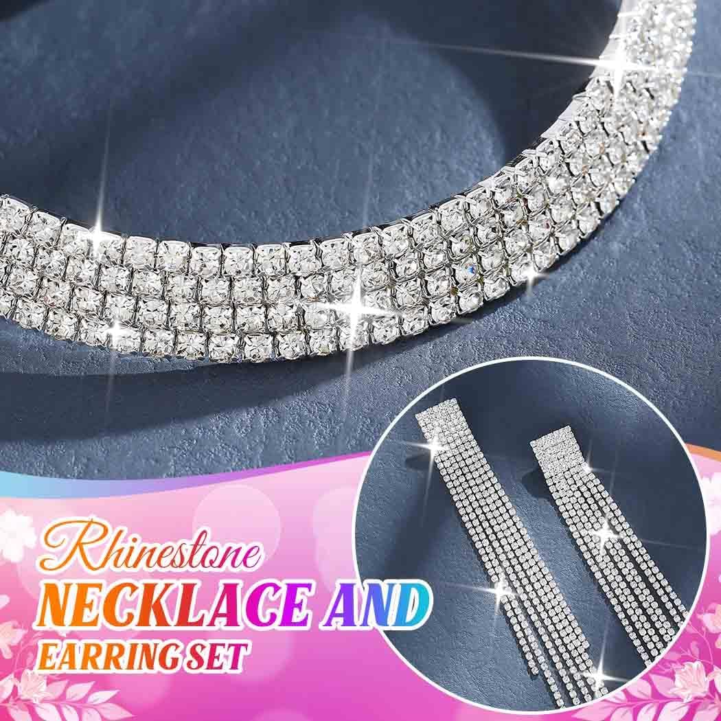 Unicra Rhinestone Bridal Wedding Jewelry Sets Silver Choker Necklace Earrings Bracelet Ring Set Prom Formal Costume Jewelry Set for Women and Brides