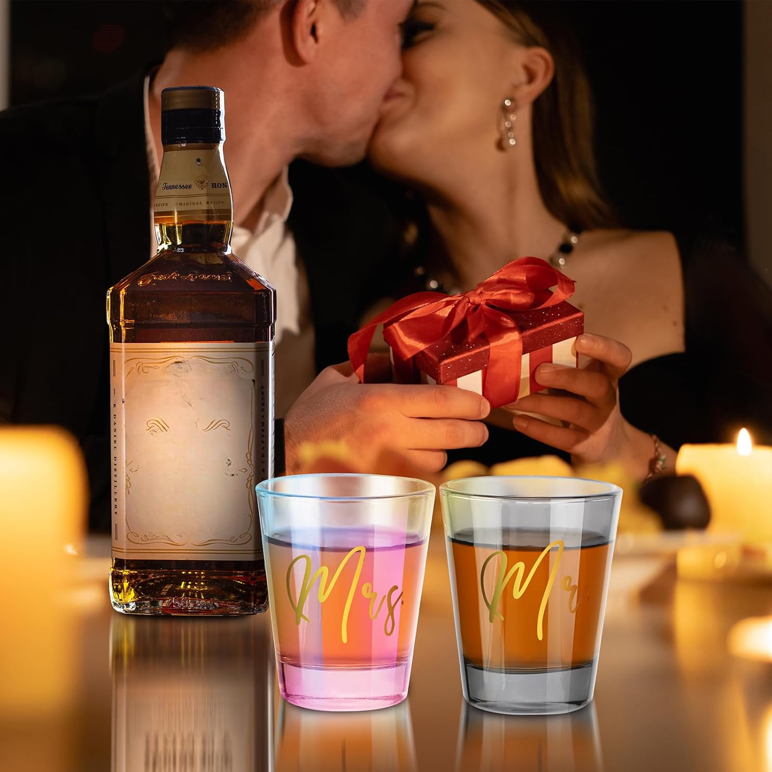 Sumind 2 Pcs Mr and Mrs Bride and Groom Wedding Wine Glasses Funny Bride 2 oz Mr and Mrs Engagement Gift Stemless Wine Glass for Newlyweds Couples(Black Lettering)