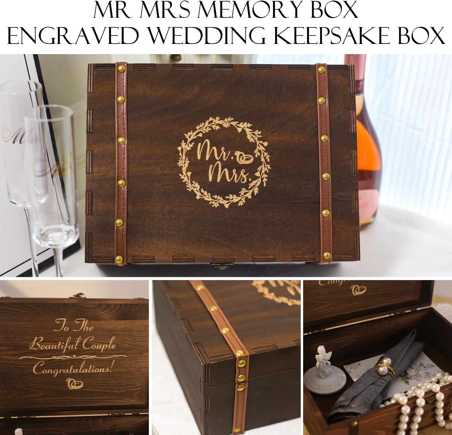 Wedding Champagne Flutes-Mr. and mrs. Champagne Glasses Engagement Gifts for Bride and Groom Wedding Keepsake Box Mr Mrs Anniversary Couple Gift