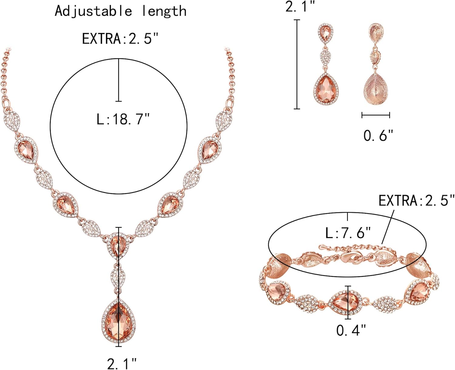EleQueen Women’s Wedding Bridal Jewelry Sets for Brides Bridesmaids, Cubic Zirconia Teardrop Necklace Tennis Bracelet Dangle Earrings Jewellery Set