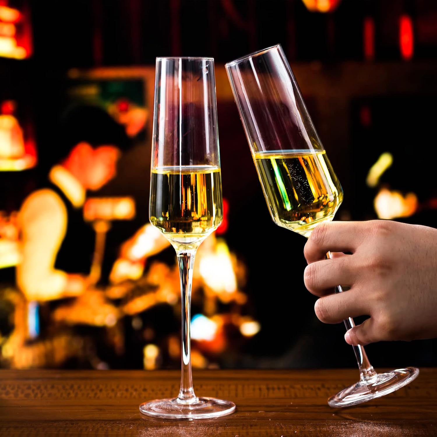 BACLIFE Champagne Flutes – Hand Blown Elegant Champagne Glasses Set of 6 – Unique Gift for Birthday,Wedding, Mothers Day – Ideal for Wine Tasting,Daily Use – 7.5 oz, Clear