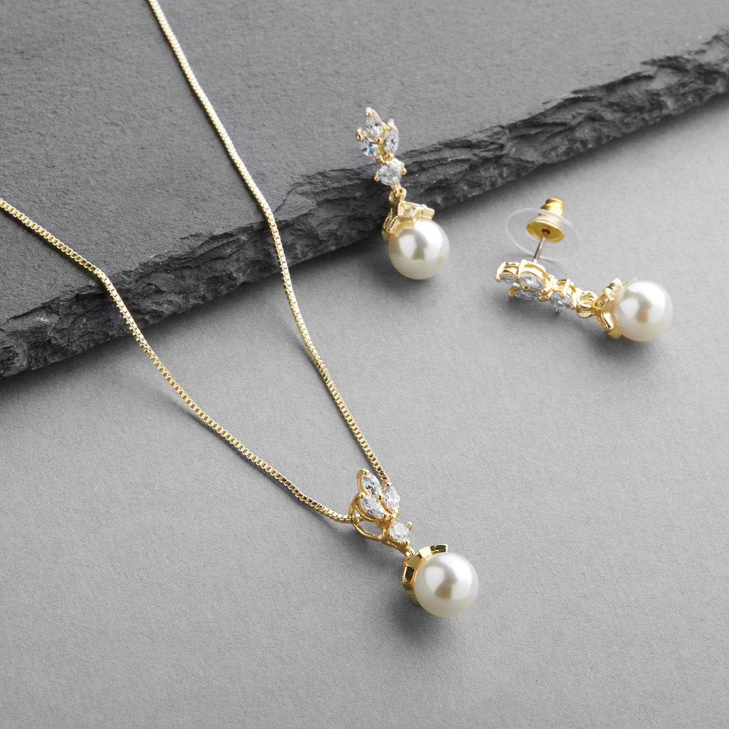 Mariell Ivory Pearl Necklace and Drop Earrings Bridal and Wedding Jewelry Set for Women, Brides, Bridesmaids or Mother of the Bride, Perfect Jewelry Gift for Women