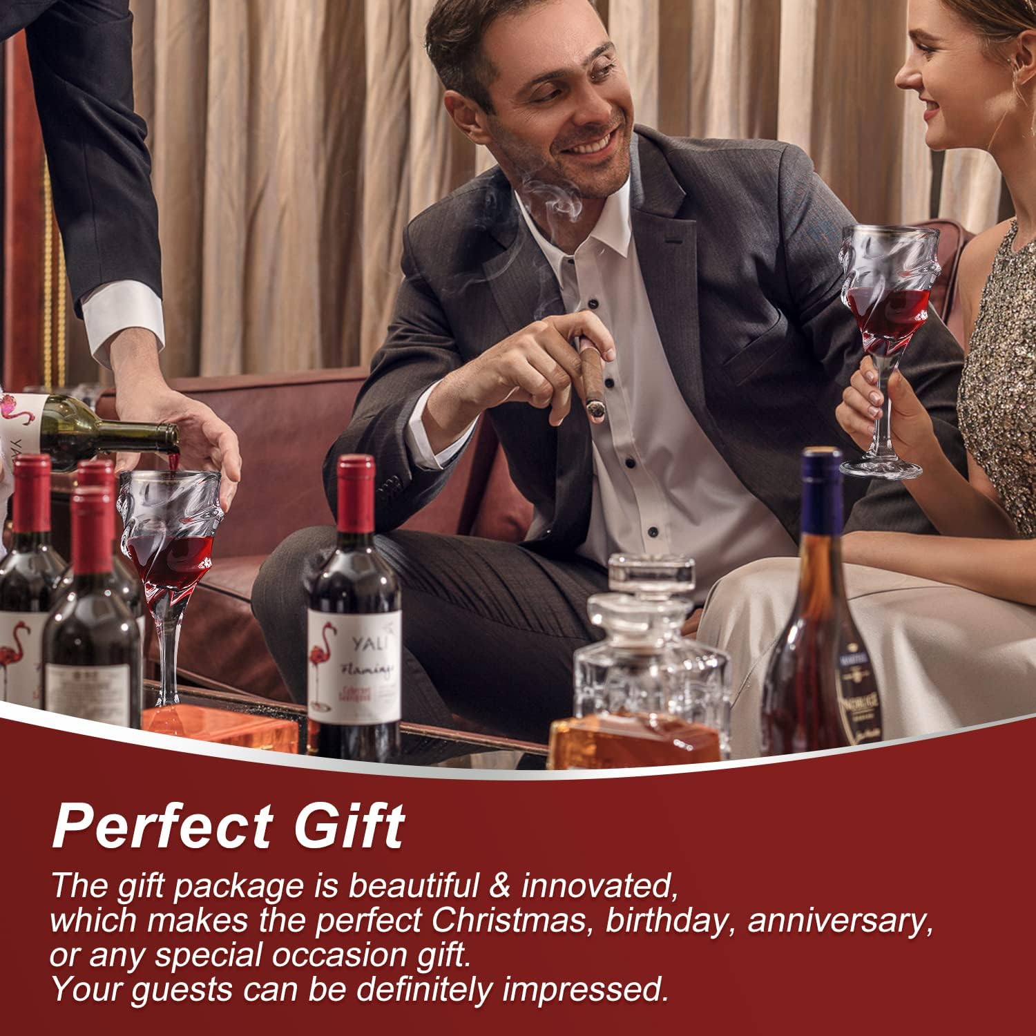 11oz Crystal Wine Gglasses Set with Luxury Gift Box Red Wine Set of 2 -Wedding Gift for Men or Women(Space wine glasses)