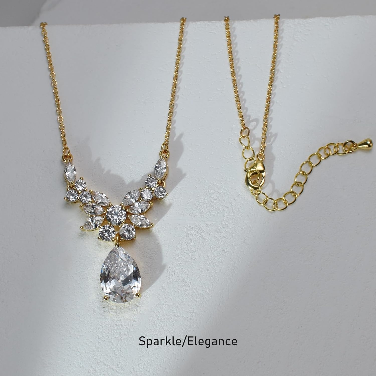 UDYLGOON Sparkling Bride Bidesmaid Wedding Jewelry Set, Cubic Zirconia Dangle Earrings Necklace Bracelet Set for Pageant Prom Formal Wear