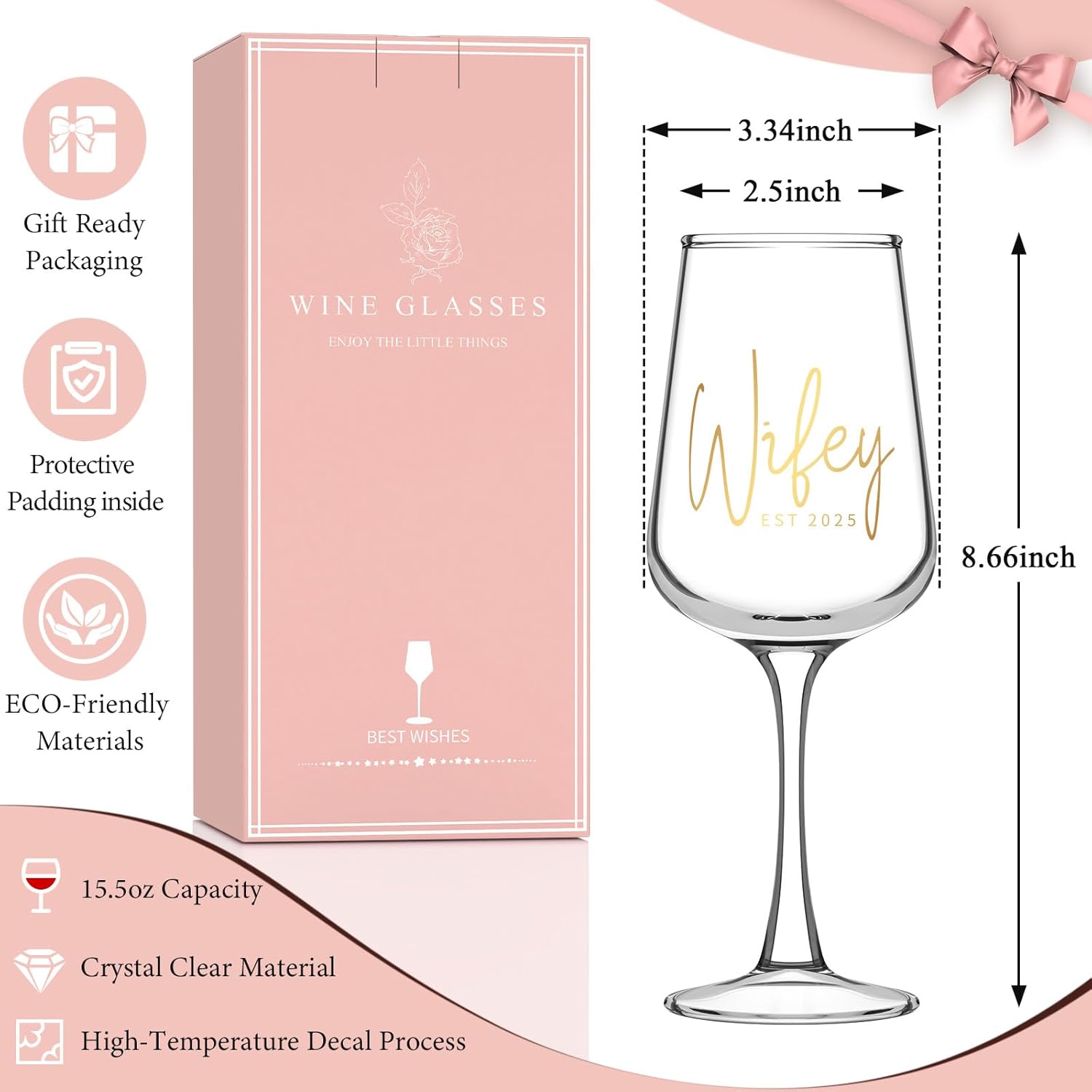 Bridal Shower Gifts, Bride to be Bachelorette Gift for Bride, Wedding Gift Bridal Engagement Gifts for Couples – 15.5 Oz Wine Glass