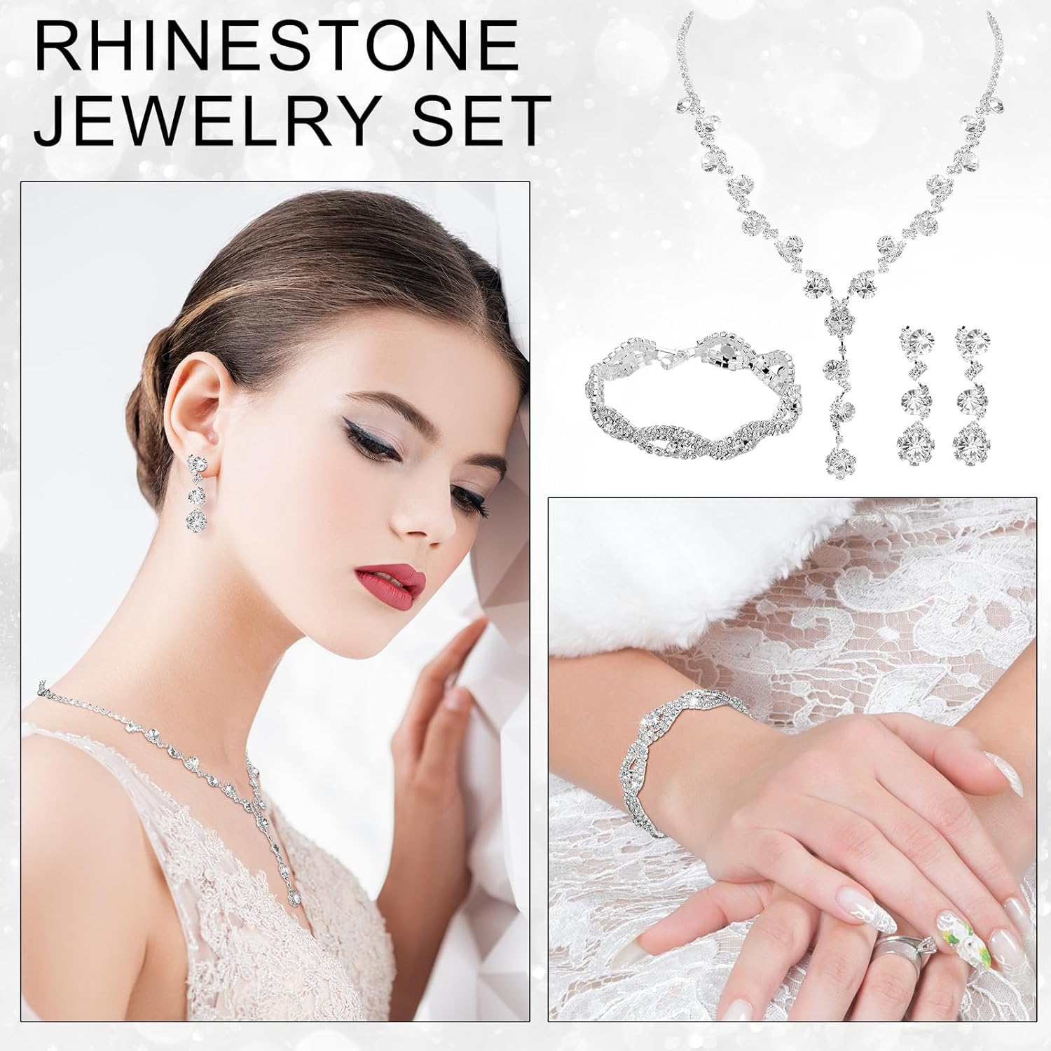 6 Sets Bridesmaid Jewelry Set for Wedding Silver Crystal Rhinestone Necklace Earrings Bracelet for Women Bride Bridal Jewelry