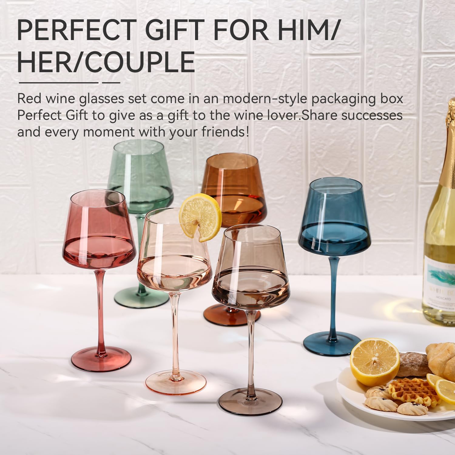 Colored Wine Glasses Set of 6-18ozHand BlownCrystal Colorful Wine Glasses with Stem-Muticolor Wine Glass Wedding gift set for wine lovers Red White Wine Dinner