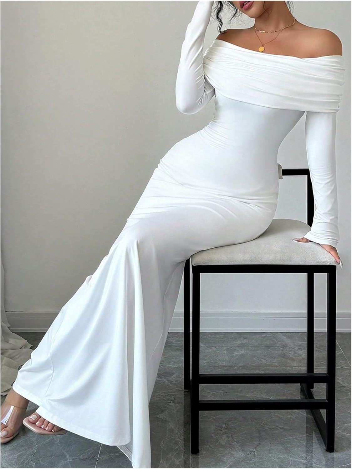 SOLY HUX Women’s Long Sleeve Off The Shoulder Bodycon Dress Elegant Maxi Dress Cocktail Prom Dresses