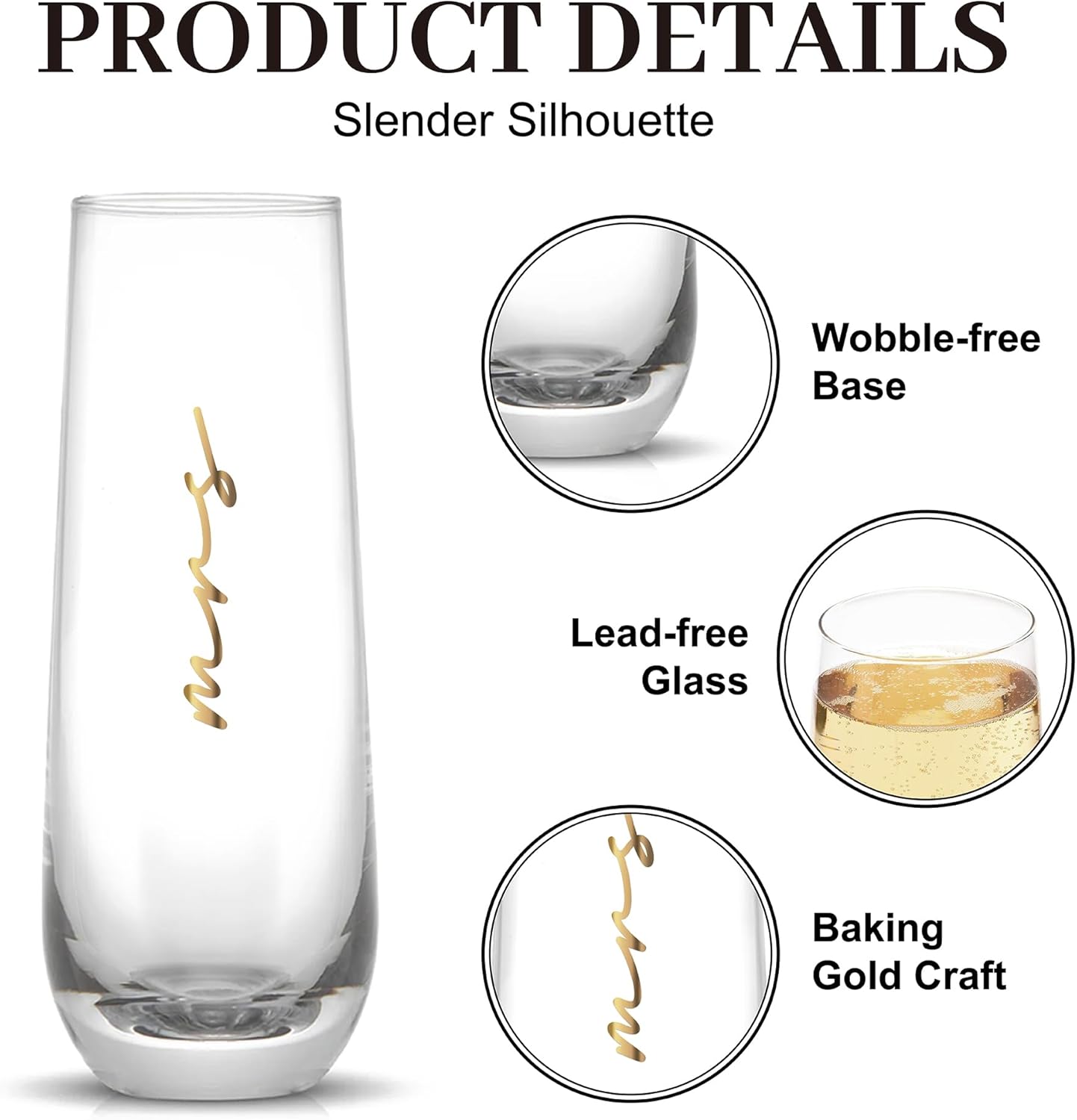 LADY&HOME Mr and Mrs Stemless Champagne Flutes Set of 2, 10oz Bride and Groom Champagne Glasses for Wedding Newlyweds Engagement(Mr and Mrs)