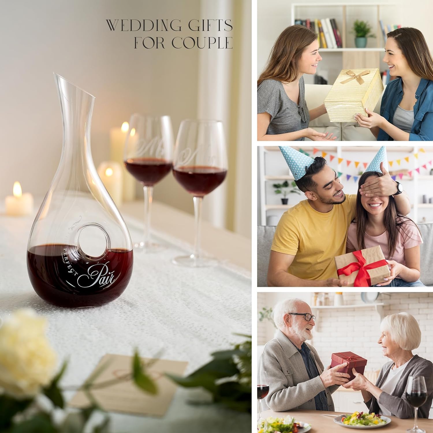 AW BRIDAL Mr and Mrs Wine Glasses and Decanter Set, Wedding Bridal Shower Engagement Gift for Couples 2025, Wedding Glasses for Anniversary Bride Bachelorette with Wood Keepsake Box