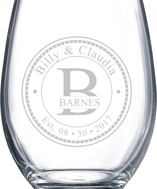 Personalized Stemless Wine Glasses (21oz) - Laser Engraved Anniversary & Wedding Gifts w/Names & Date - Dishwasher Safe. Custom Wine Glasses - Permanently Etched Couples Gifts