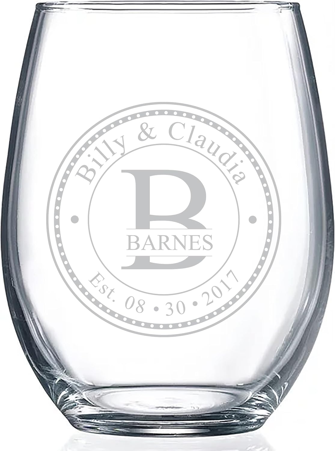 Personalized Stemless Wine Glasses (21oz) - Laser Engraved Anniversary & Wedding Gifts w/Names & Date - Dishwasher Safe. Custom Wine Glasses - Permanently Etched Couples Gifts