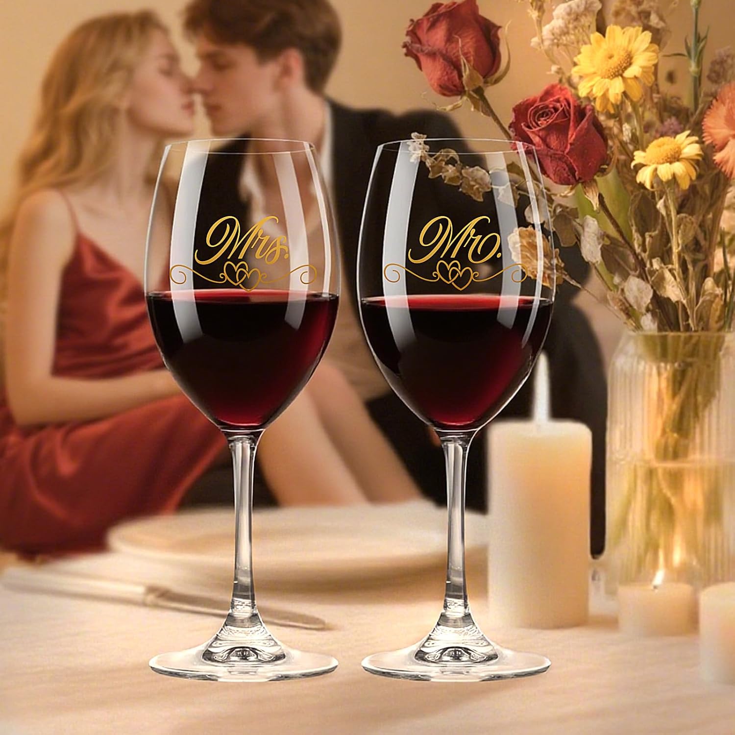 Bridal Shower Gifts Wedding Gifts Engagement Gift for Couples Newlyweds,Mr and Mrs Wine Glass Set,Wedding Glasses for Bride and Groom